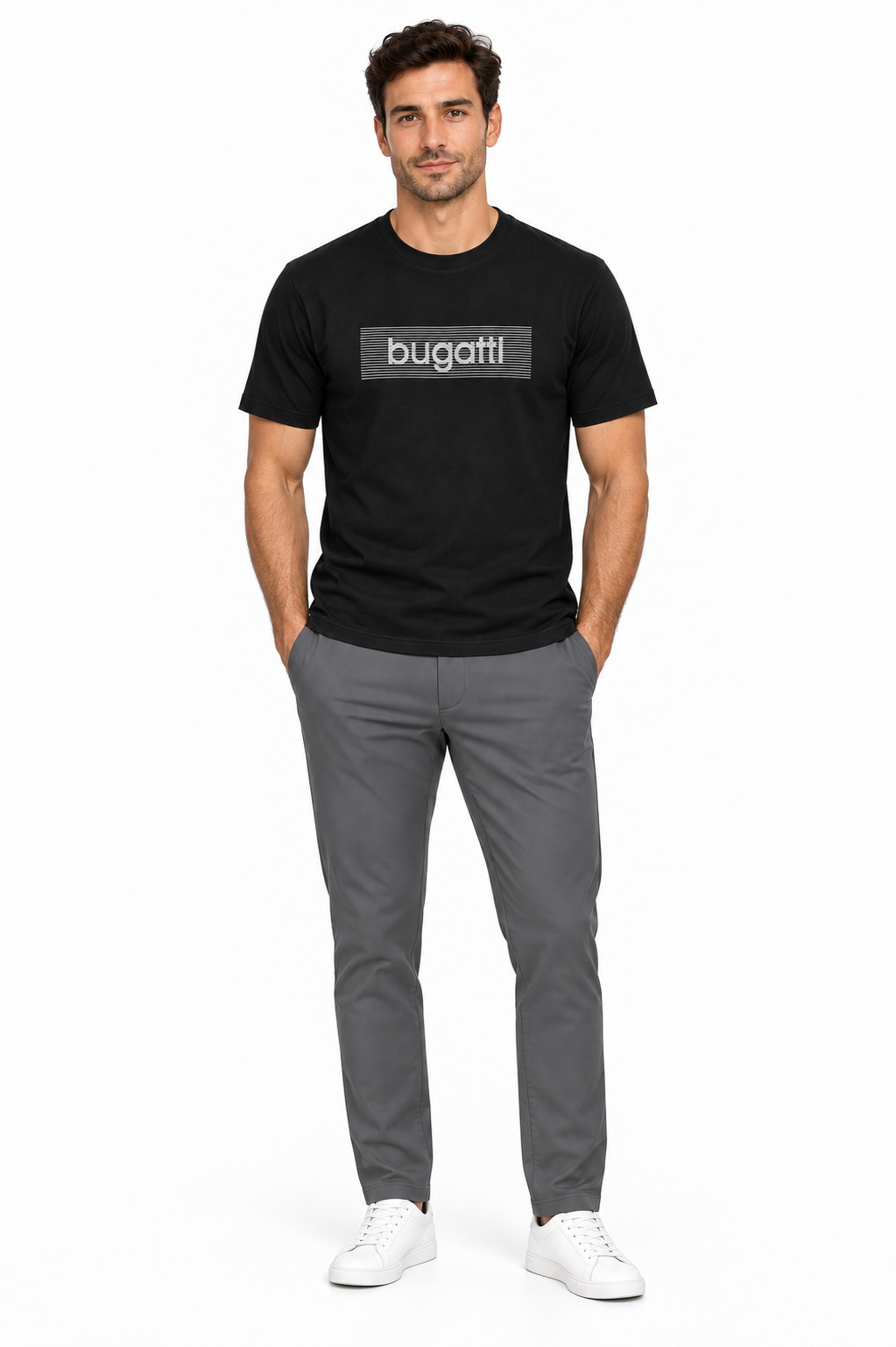 Bugatti Stripe rectangular chest logo T-shirt - Black