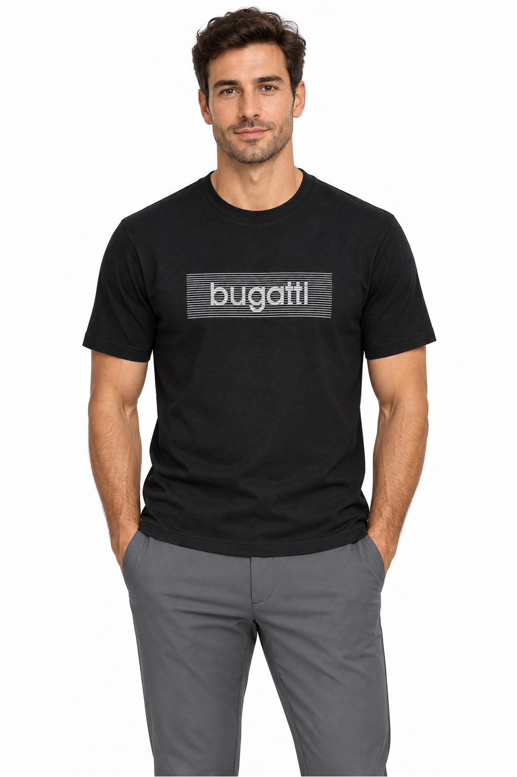 Bugatti Stripe rectangular chest logo T-shirt - Black
