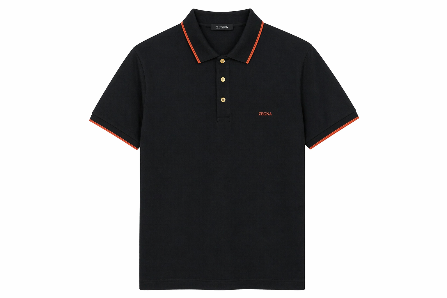 Zegna with Orange Contrast Trim  Polo - Black