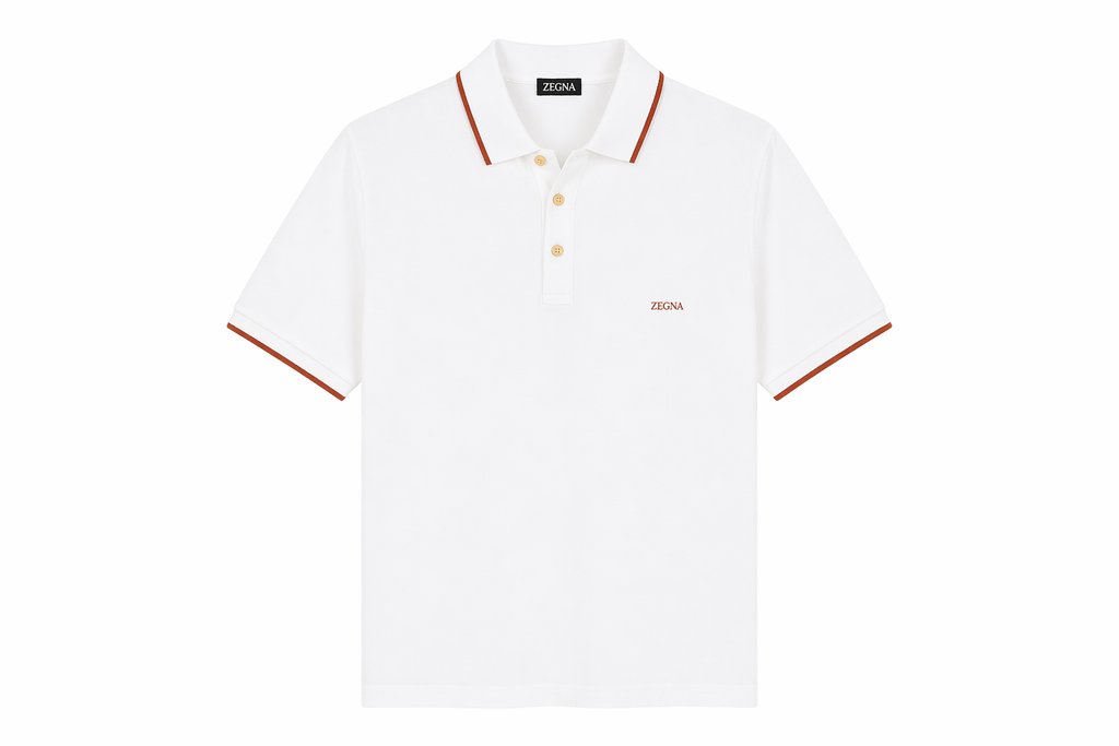 Zegna with Orange Contrast Trim  Polo - White