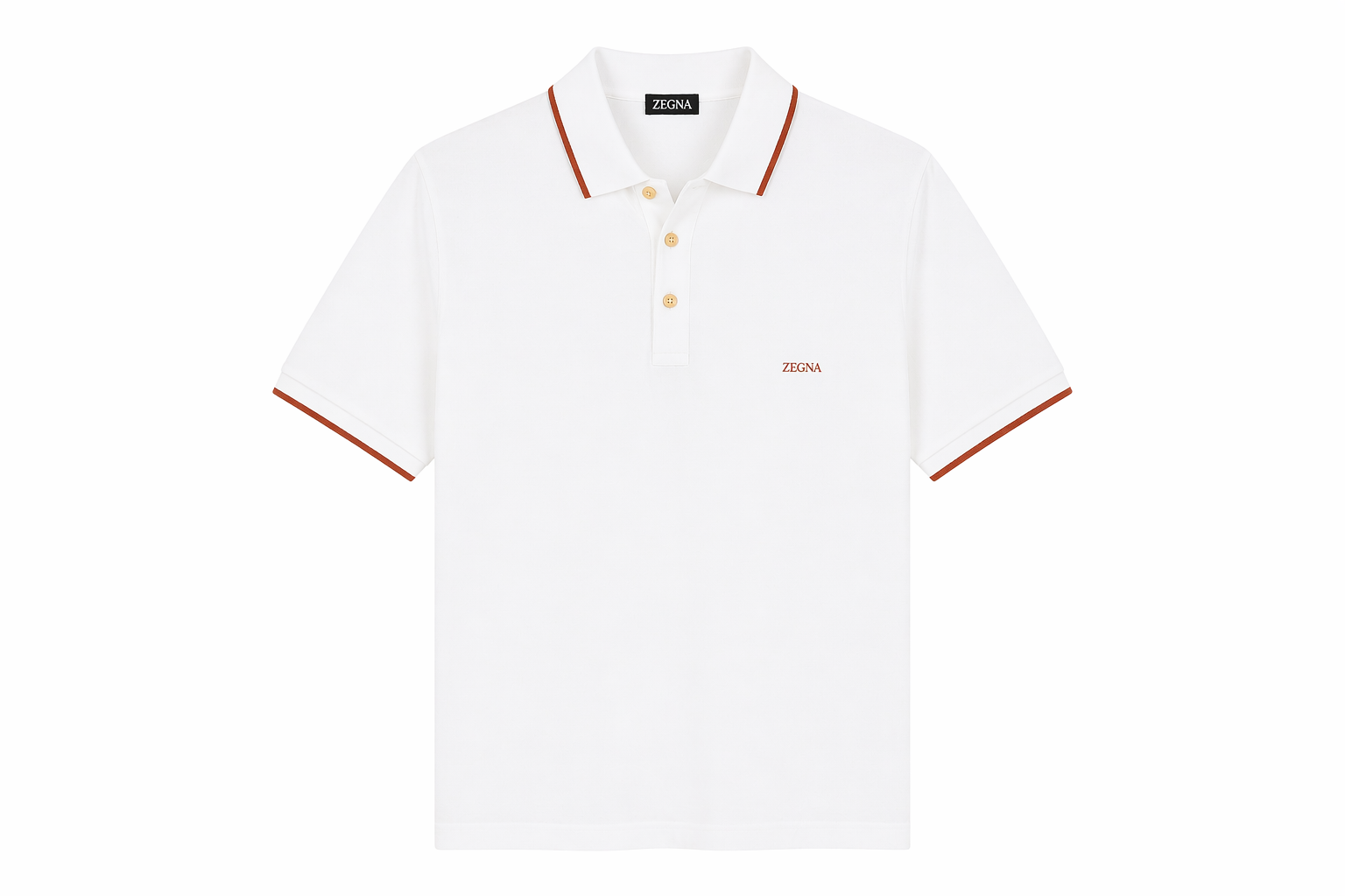Zegna with Orange Contrast Trim  Polo - White