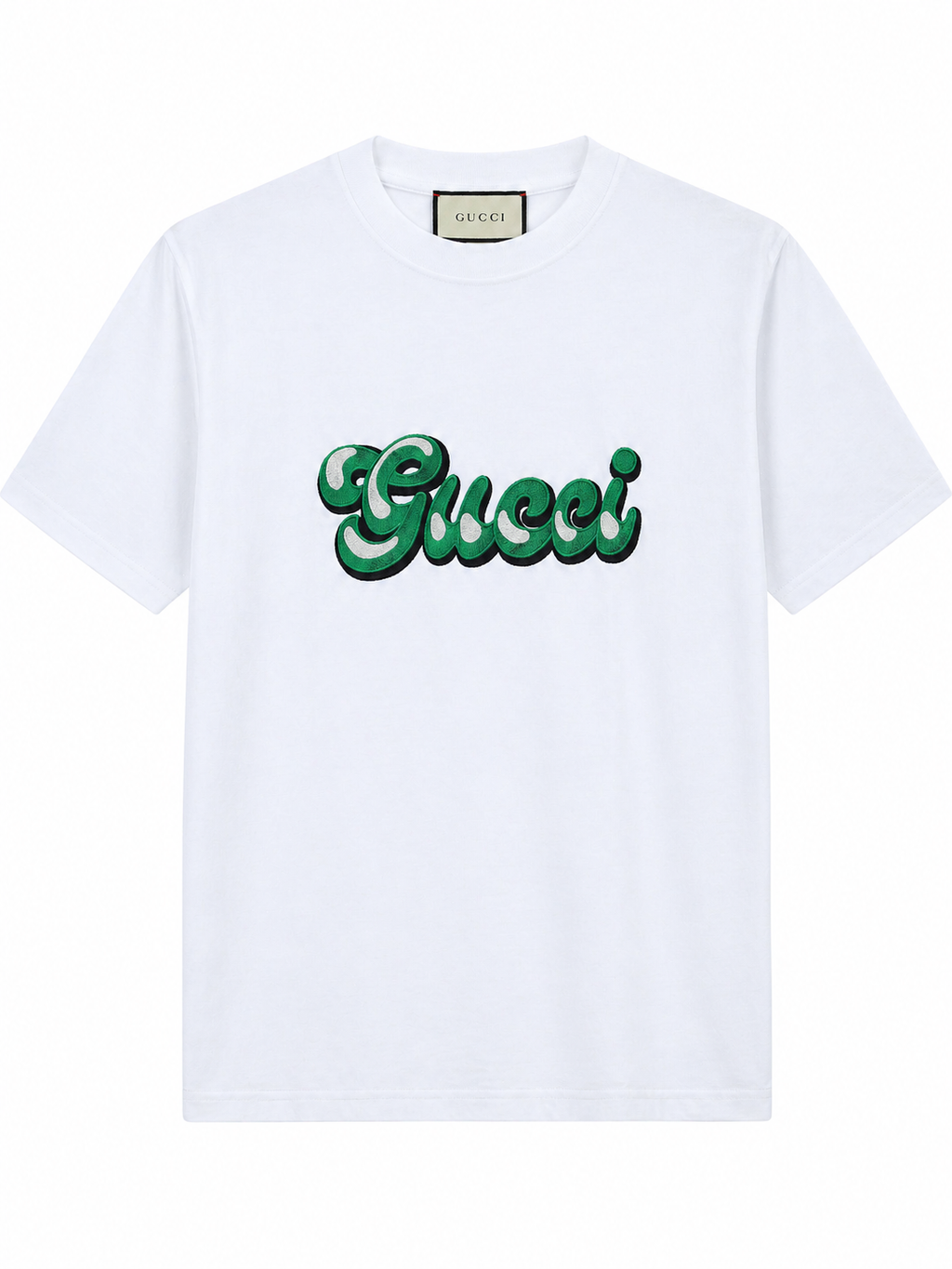 Gucci  Embroidered Green Logo T-Shirt - White