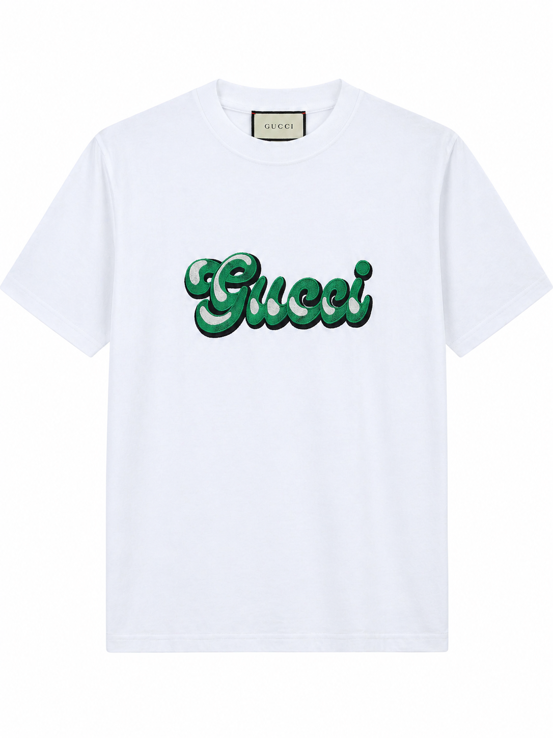 Gucci  Embroidered Green Logo T-Shirt - White
