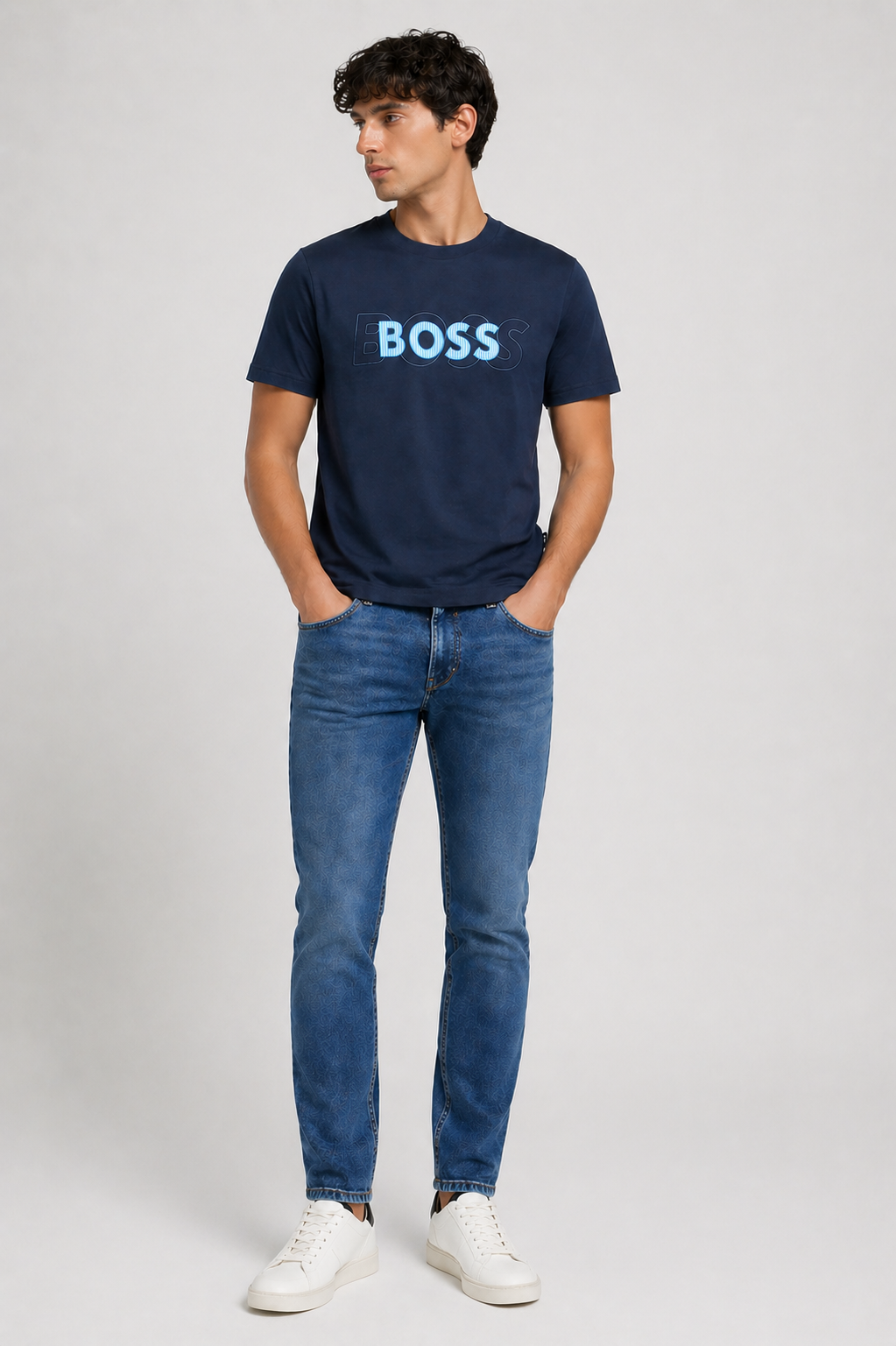 BOSS  layered Logo T-Shirt - Blue Navy