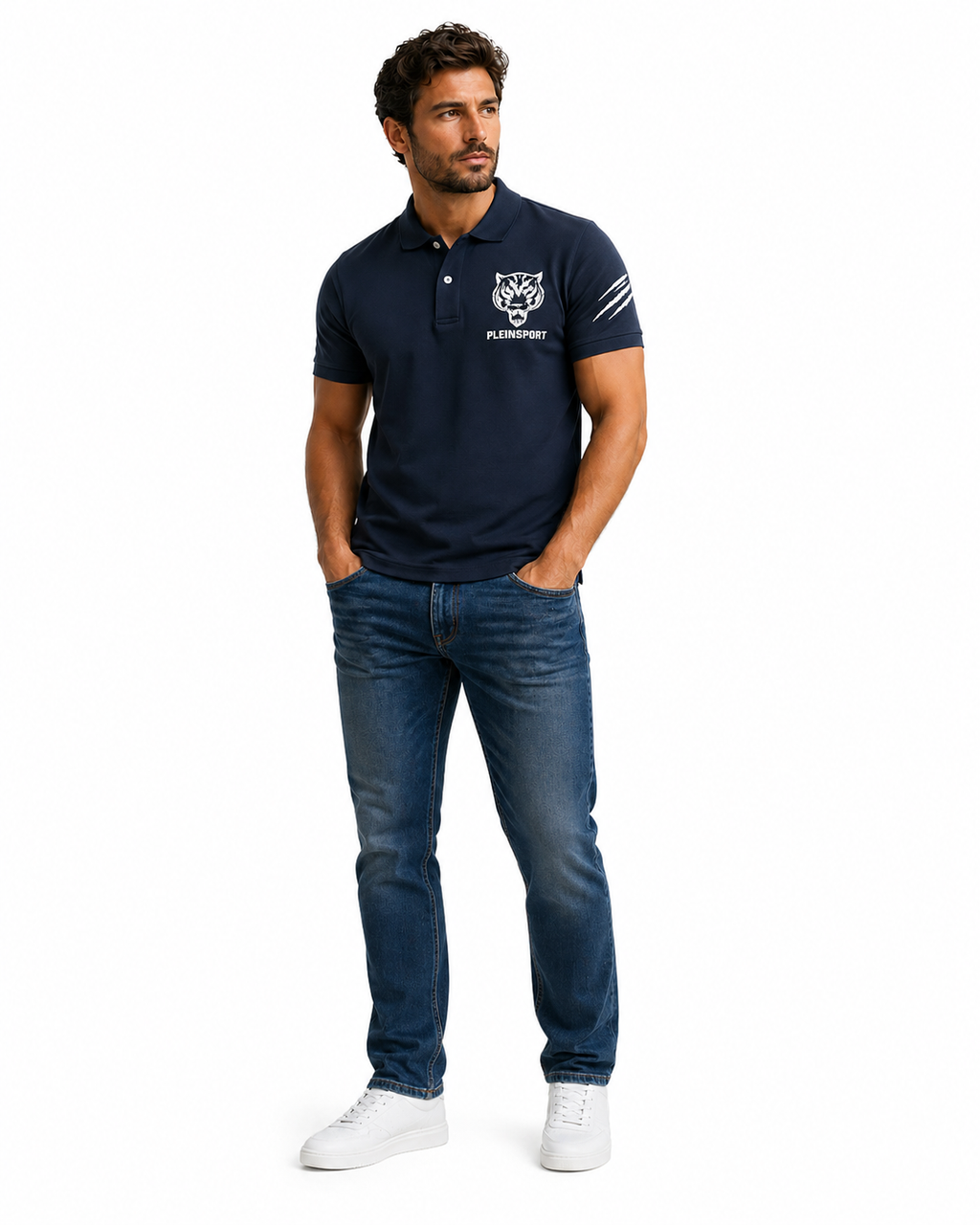 Philip Plein  tiger logo short sleeve polo- Navy Blue
