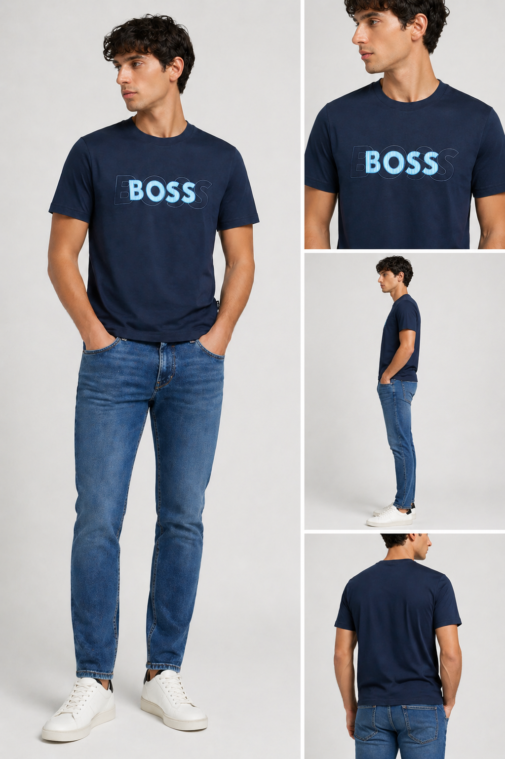 BOSS  layered Logo T-Shirt - Blue Navy