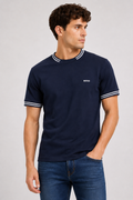 Boss stretch-cotton with stripes and logo T-shirt - Navy Blue