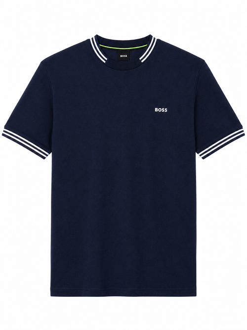 Boss stretch-cotton with stripes and logo T-shirt - Navy Blue