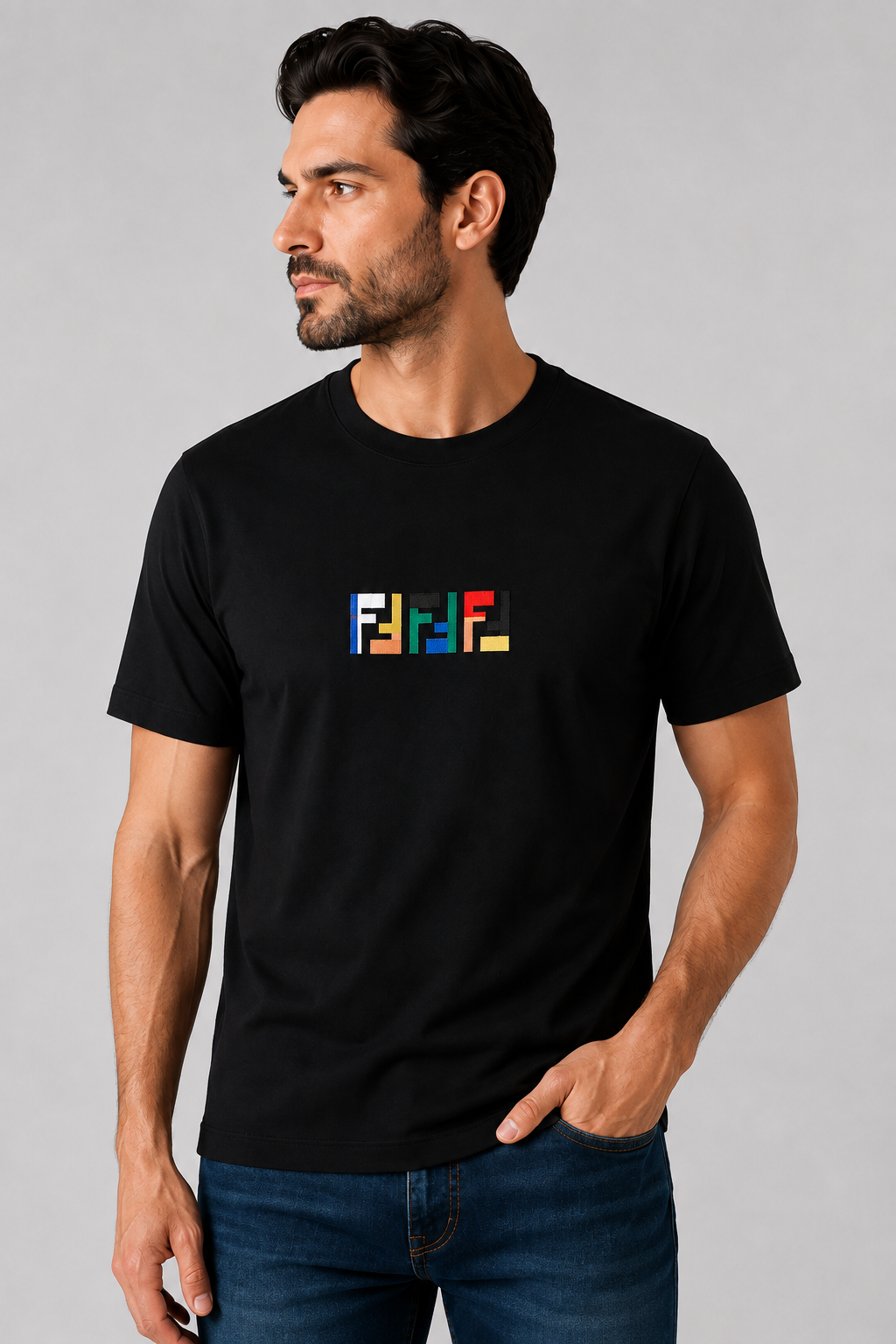 Fendi multicolor embroidered logo T-shirt - Black
