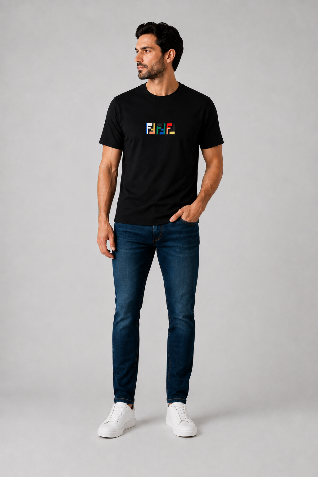 Fendi multicolor embroidered logo T-shirt - Black