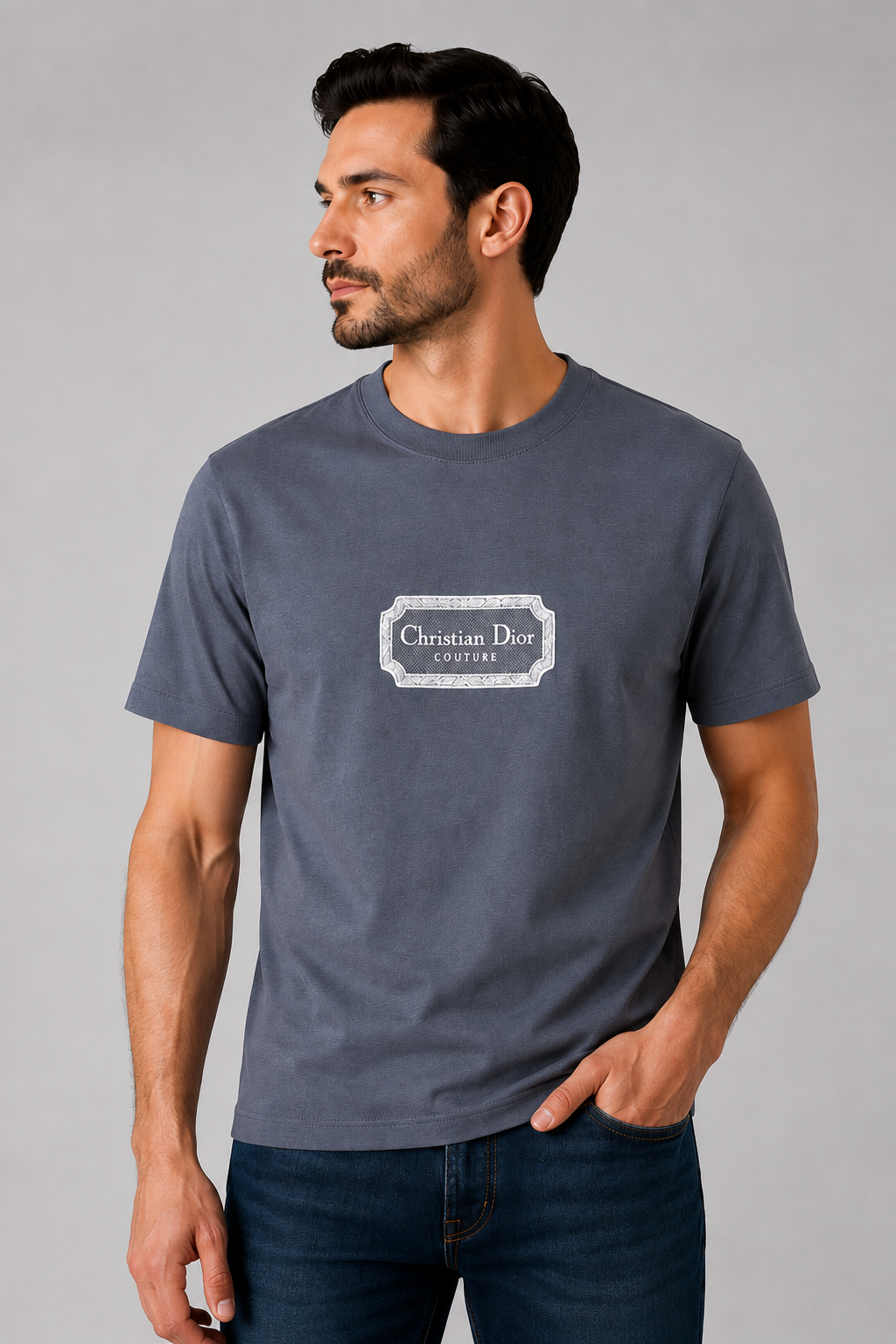 Dior Embroidered logo T-shirt - Blue grey