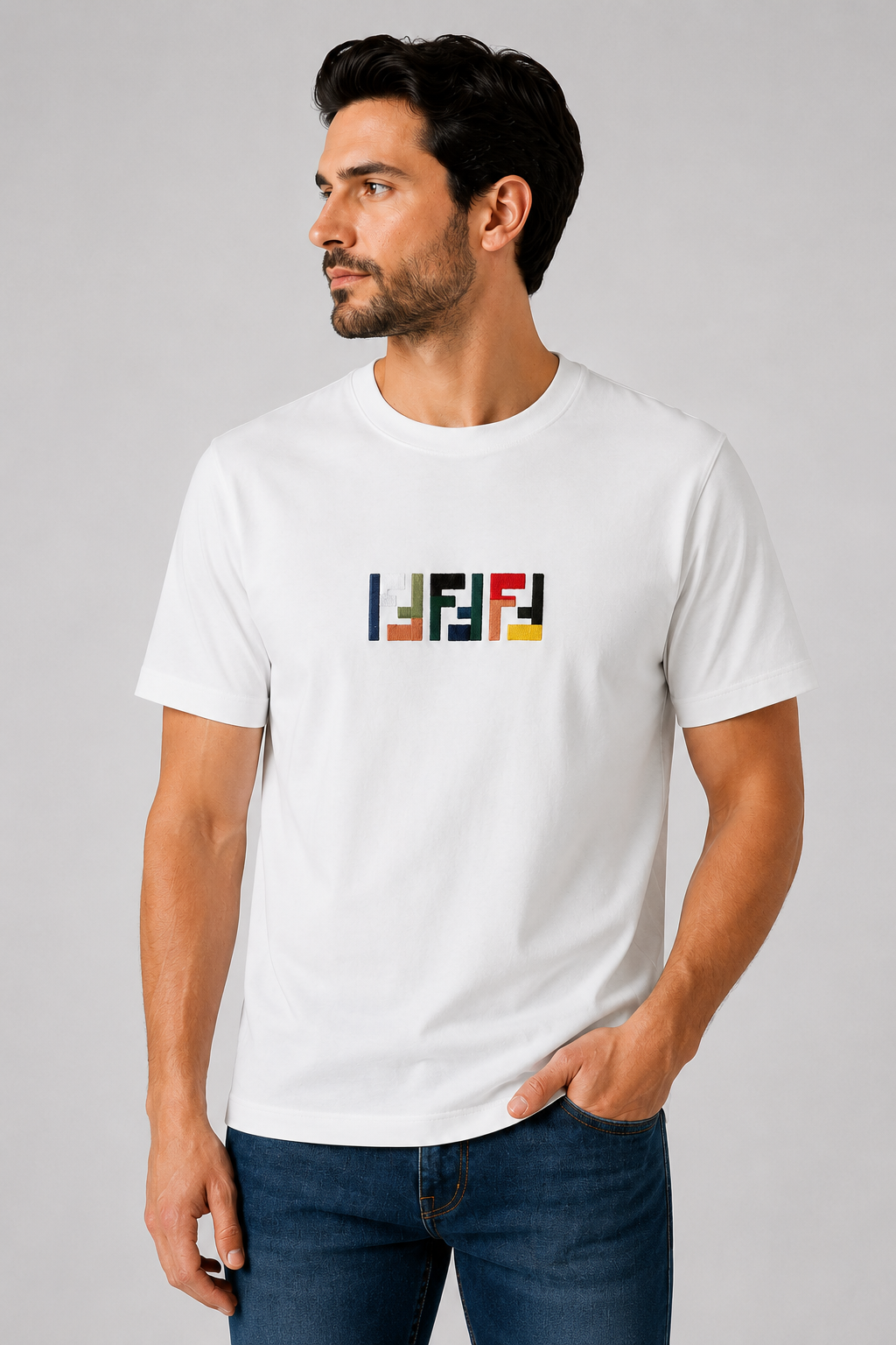 Fendi multicolor embroidered logo T-shirt - Off-White