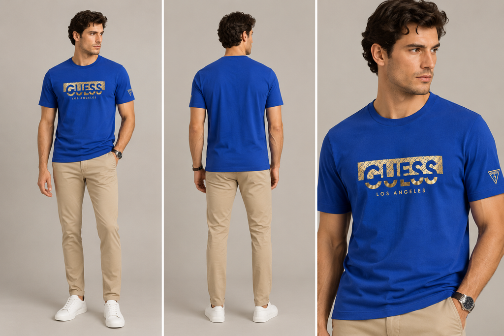Guess 3D metallic gold foil T-shirt - Blue