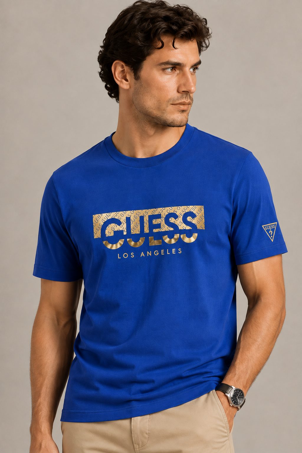 Guess 3D metallic gold foil T-shirt - Blue