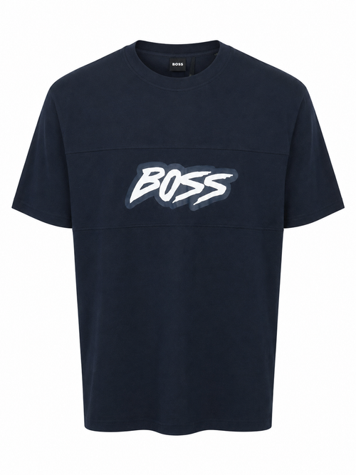 Boss hand-style cursive logo T-shirt - Navy Blue