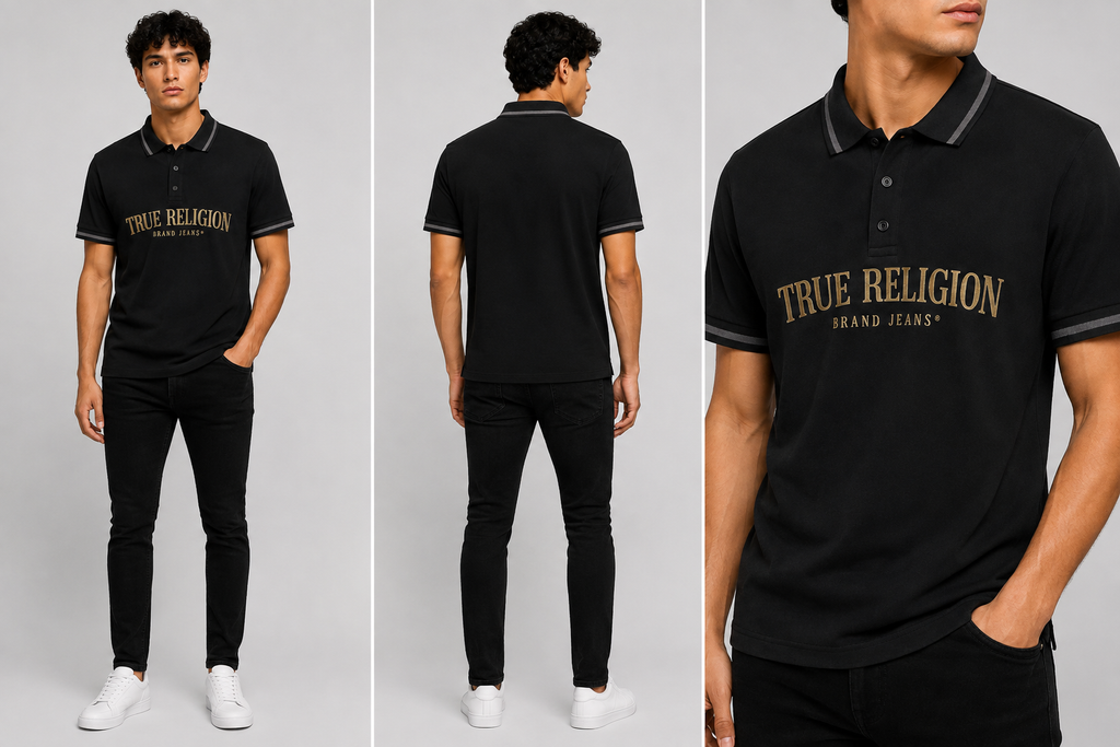 True Religion Metallic Logo Polo - Black