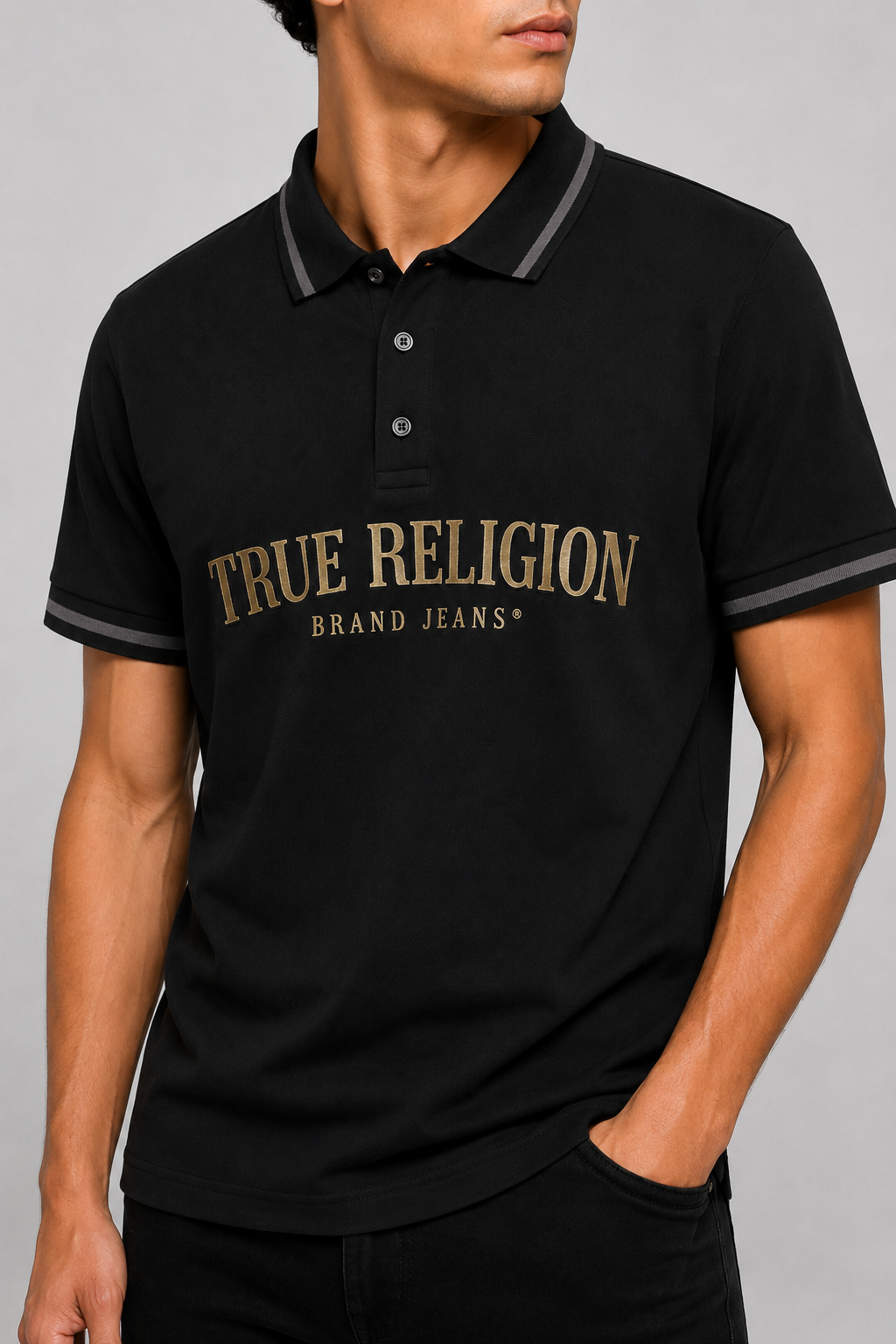 True Religion Metallic Logo Polo - Black