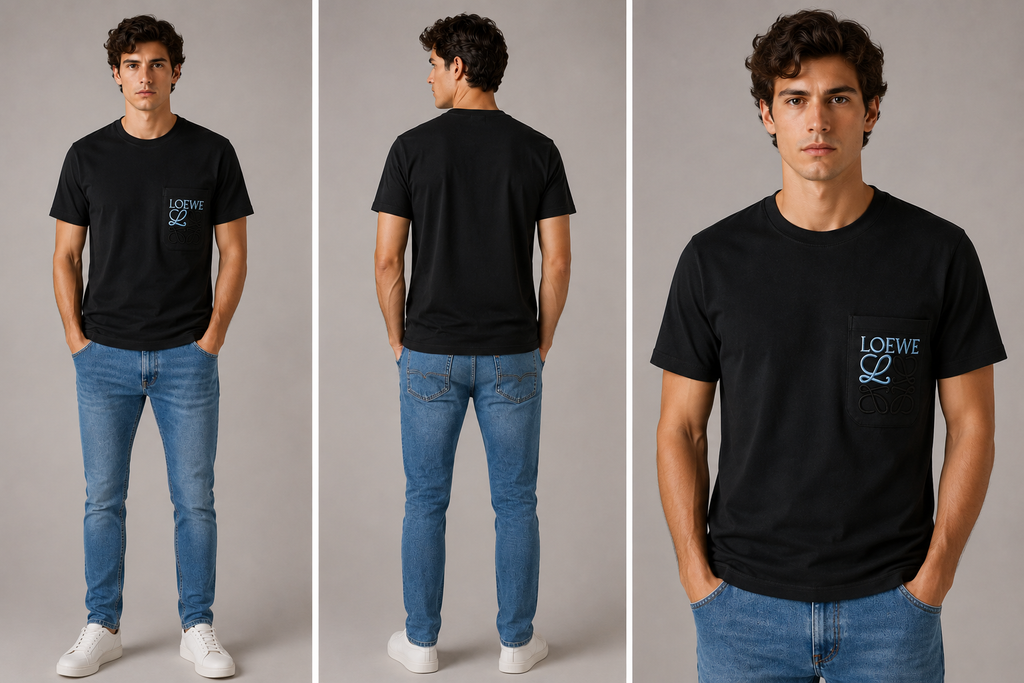 Loewe embroidered blue Pocket logo T-shirt- Black