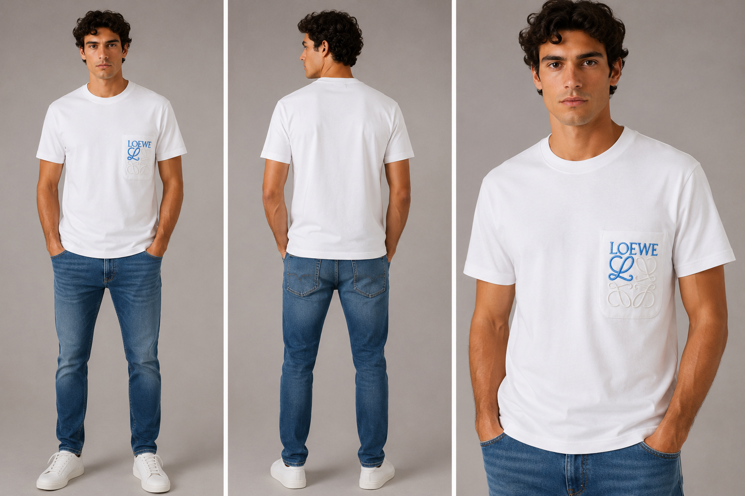 Loewe embroidered blue Pocket logo T-shirt- White