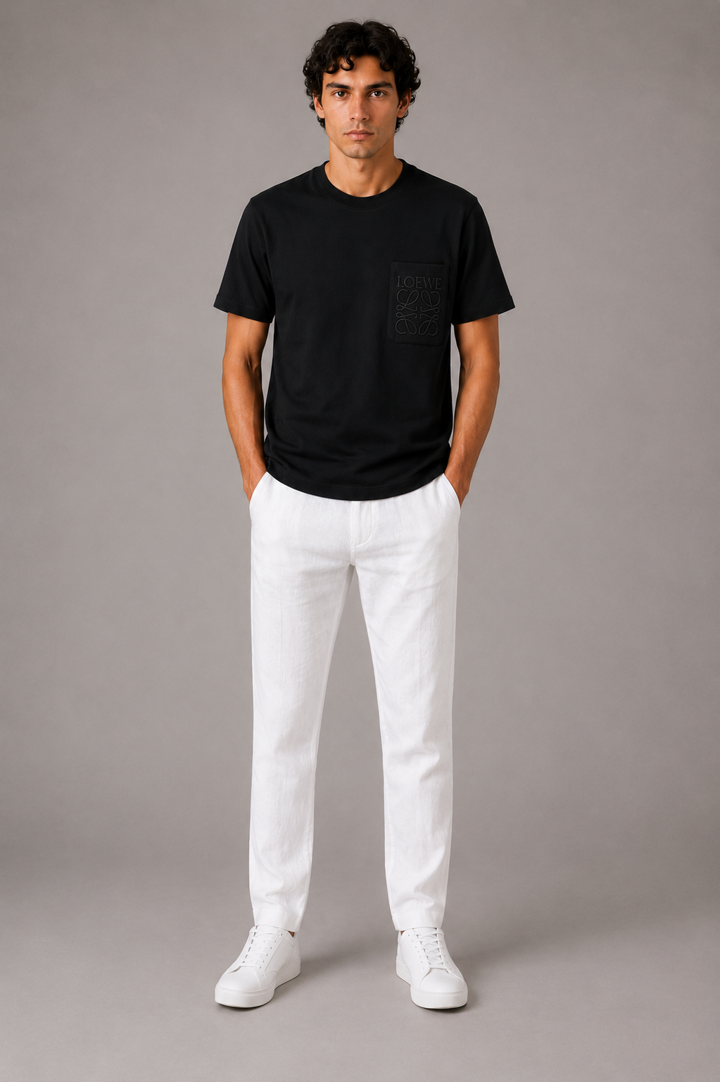 Loewe embroidered Black Pocket logo T-shirt- Black
