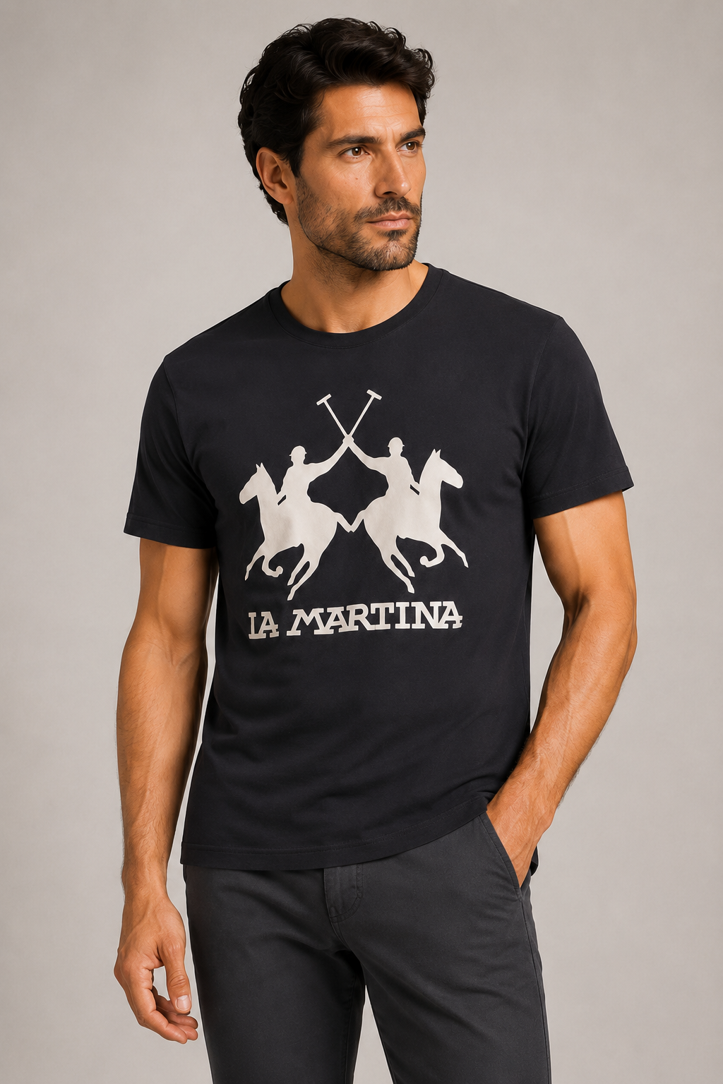 La Martina Brand Logo T-Shirt- Black