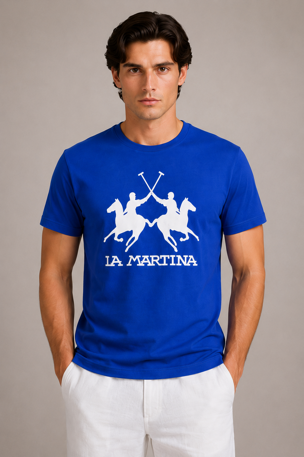 La Martina  Short Sleeve Brand Logo T-Shirt-Blue