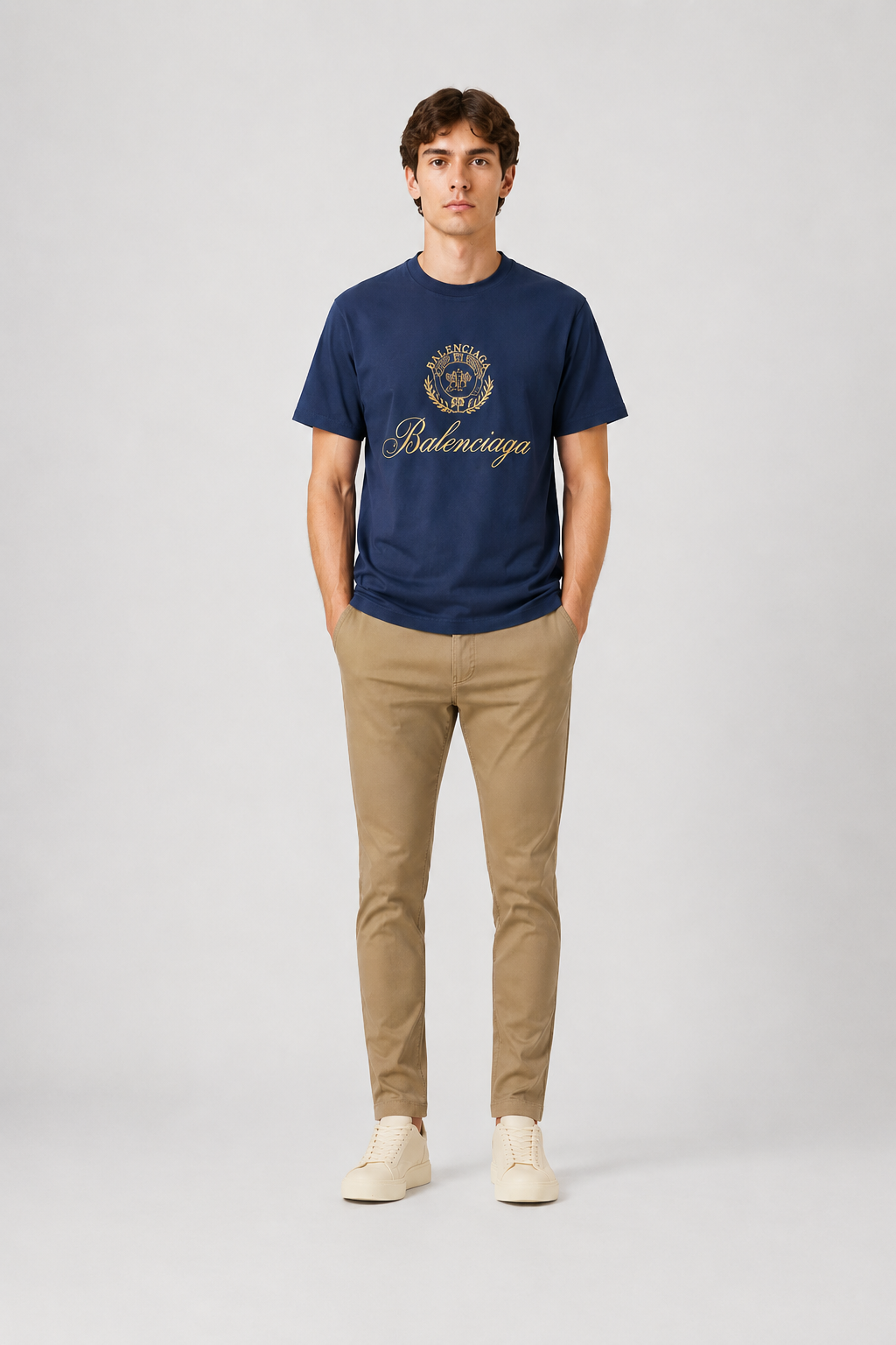 Balenciaga Embroidered Logo T-Shirt - Blue Navy