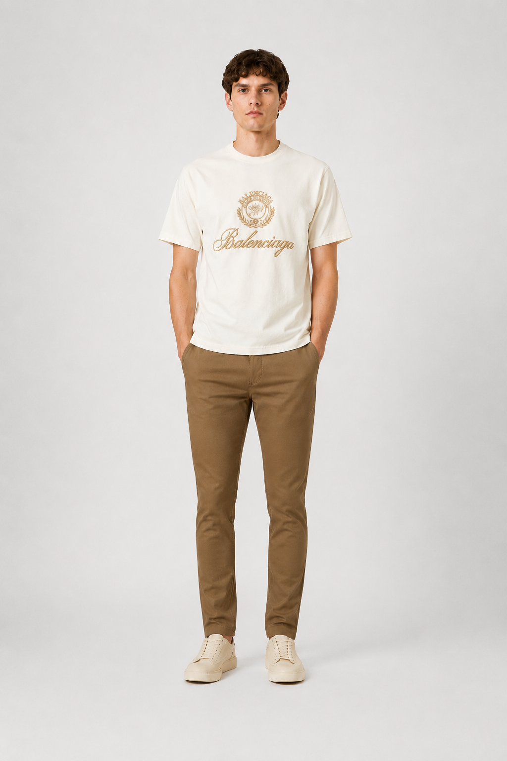 Balenciaga Embroidered Logo T-Shirt - Cream