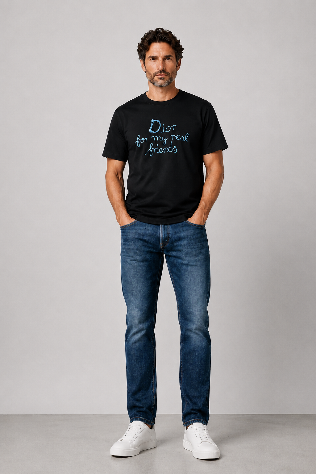 Dior embroidered Blue Logo T-shirt -Black