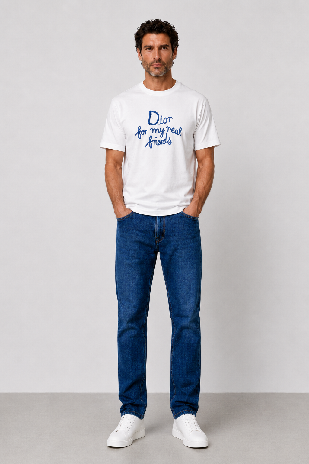 Dior embroidered Blue Logo T-shirt - White