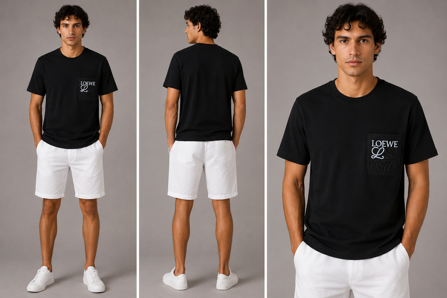 Loewe embroidered White Pocket logo T-shirt- Black