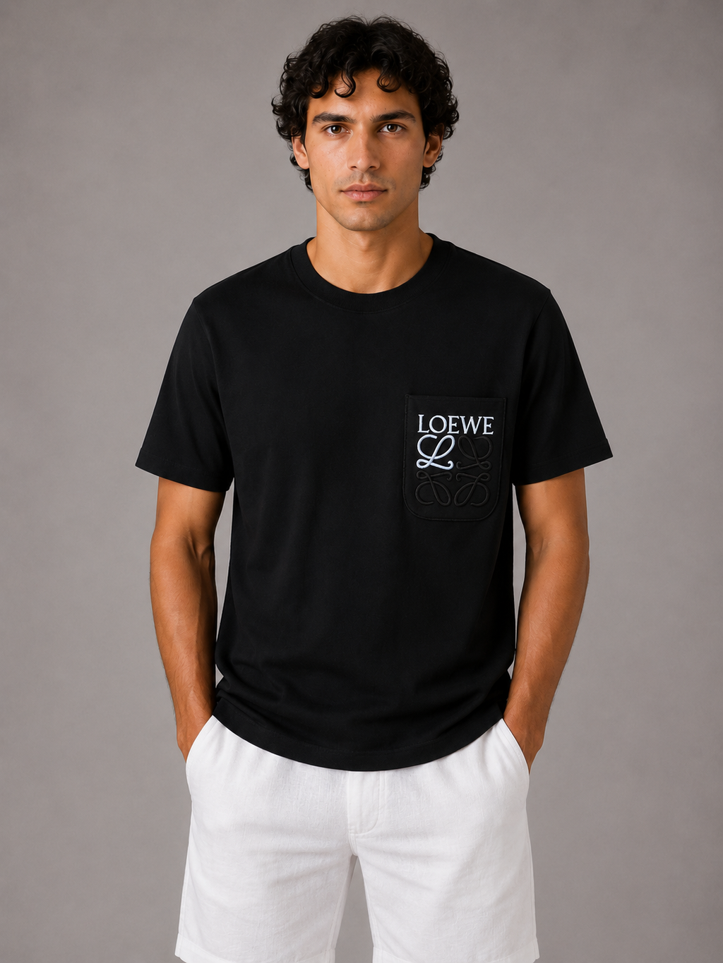 Loewe embroidered White Pocket logo T-shirt- Black