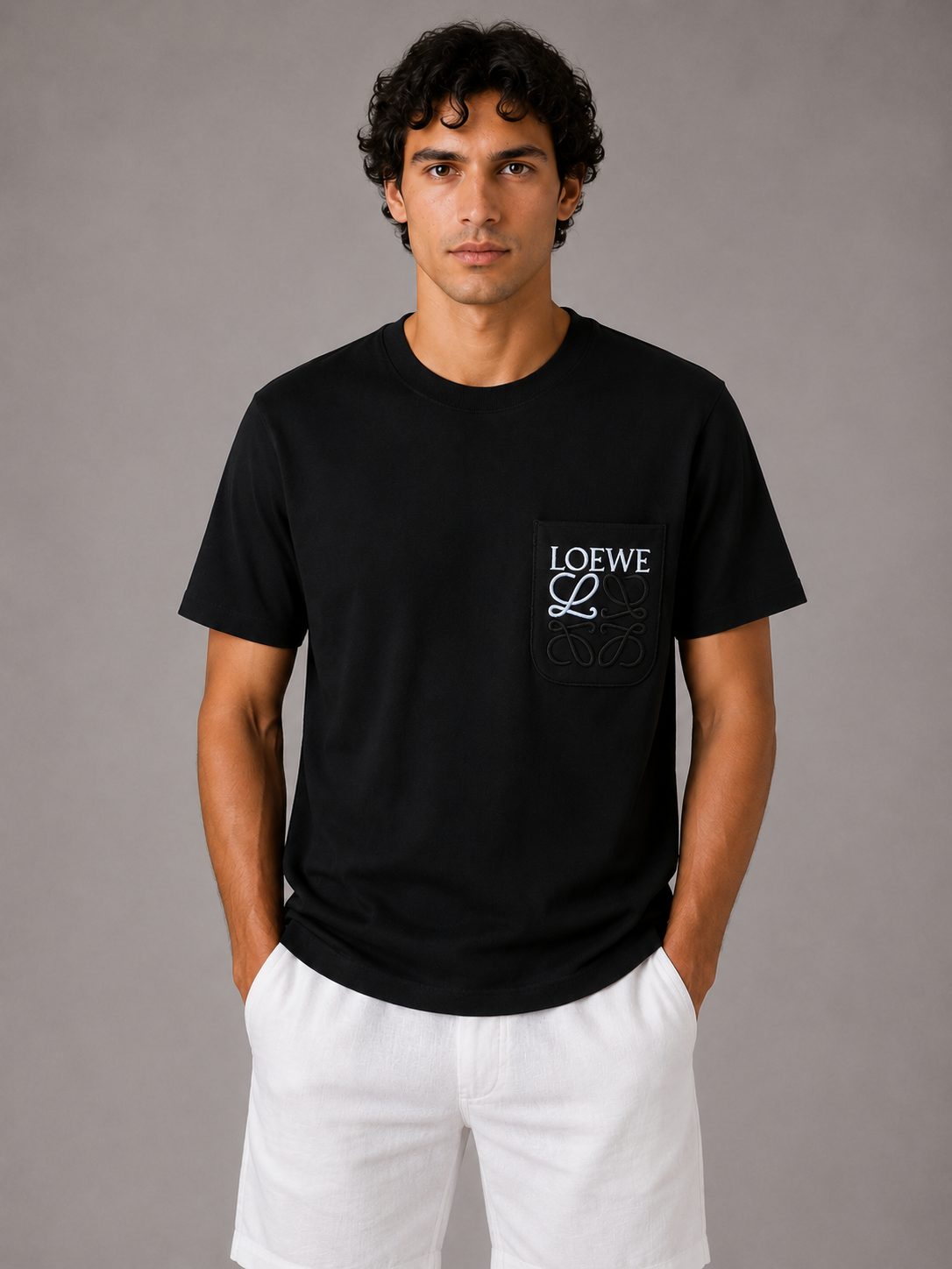 Loewe embroidered White Pocket logo T-shirt- Black