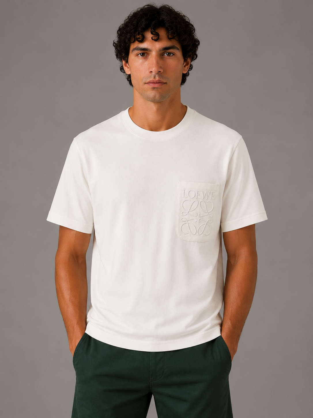 Loewe embroidered White Pocket logo T-shirt- White