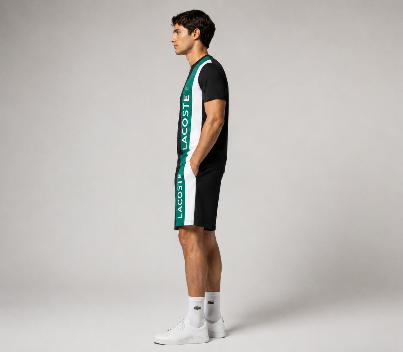 Lacoste Color-Block T-Shirt & Shorts Set - Black and Green