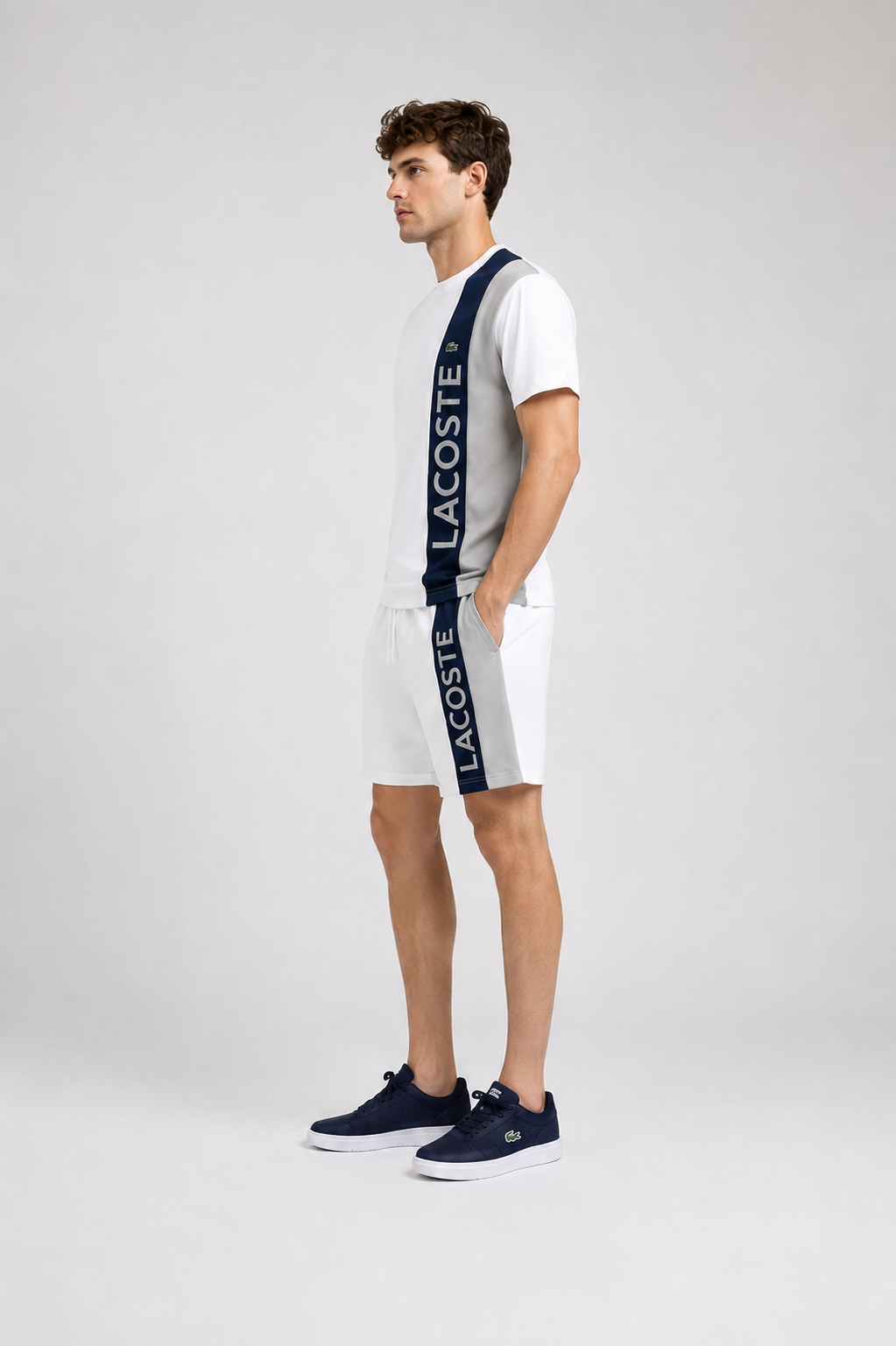 Lacoste Color-Block T-Shirt & Shorts Set - white and Blue