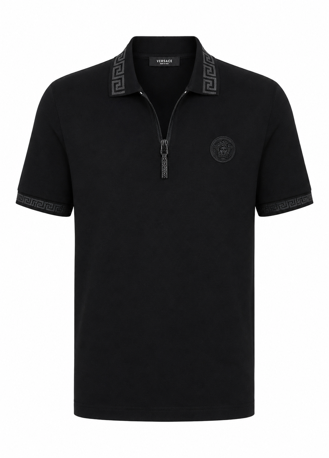 Versace Black Zip  Medusa Logo Polo – Black
