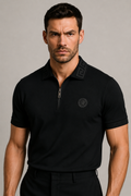 Versace Black Zip  Medusa Logo Polo – Black