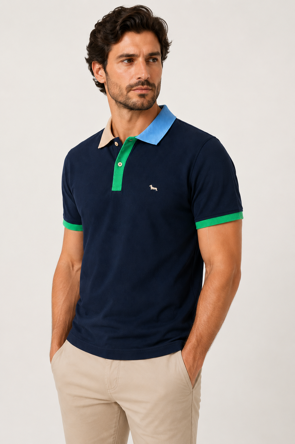 Harmont & Blaine colorful collar Polo - Navy Blue