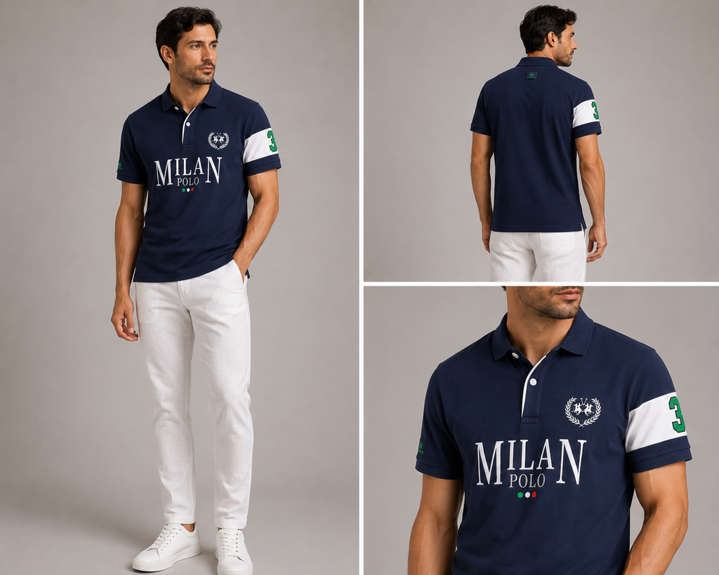 LM Milan logo Polo - Navy blue