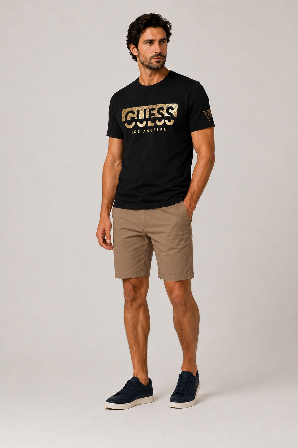 Guess Gold embroidered logo T-shirt - Balck