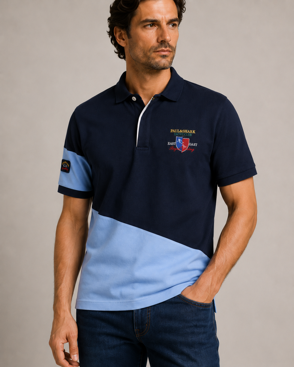 Paul & Shark colorblock polo - Navy and light blue