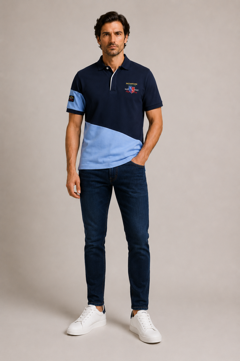Paul & Shark colorblock polo - Navy and light blue