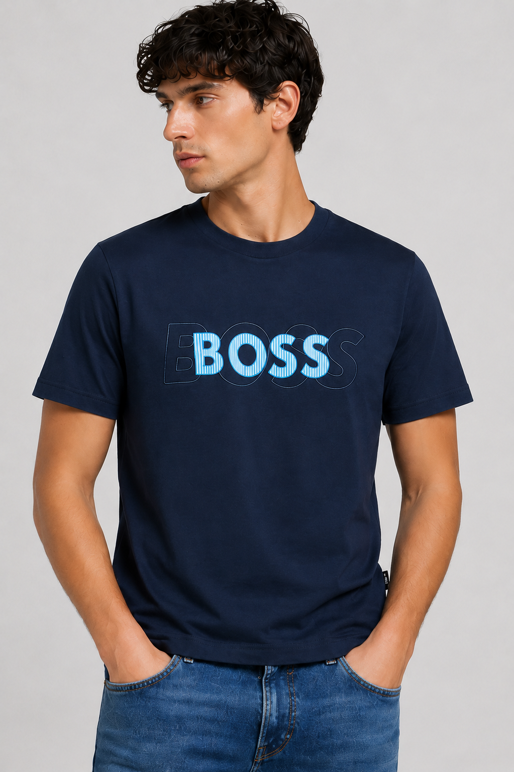 BOSS  layered Logo T-Shirt - Blue Navy