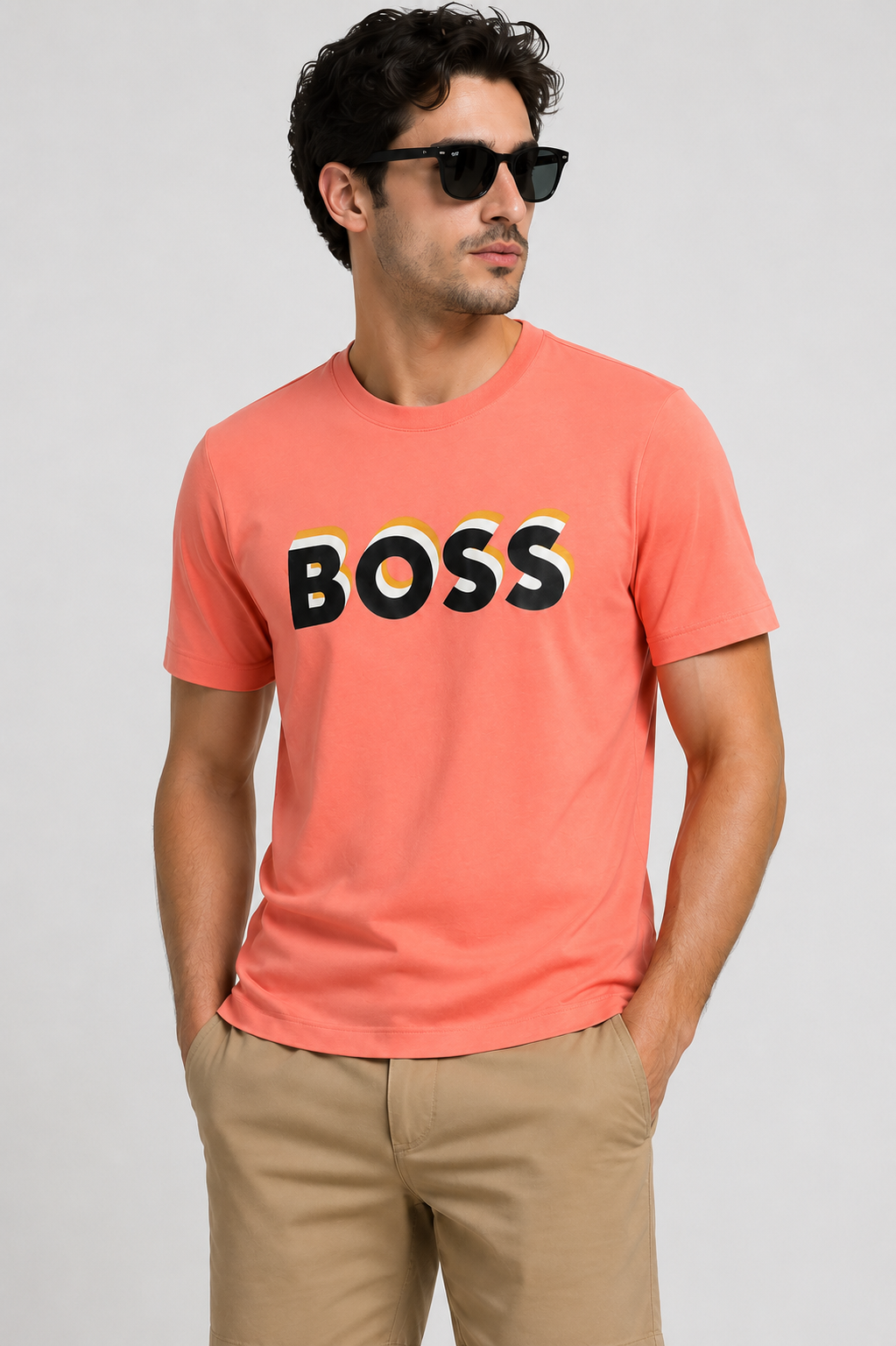 BOSS sticker Logo T-Shirt - Coral