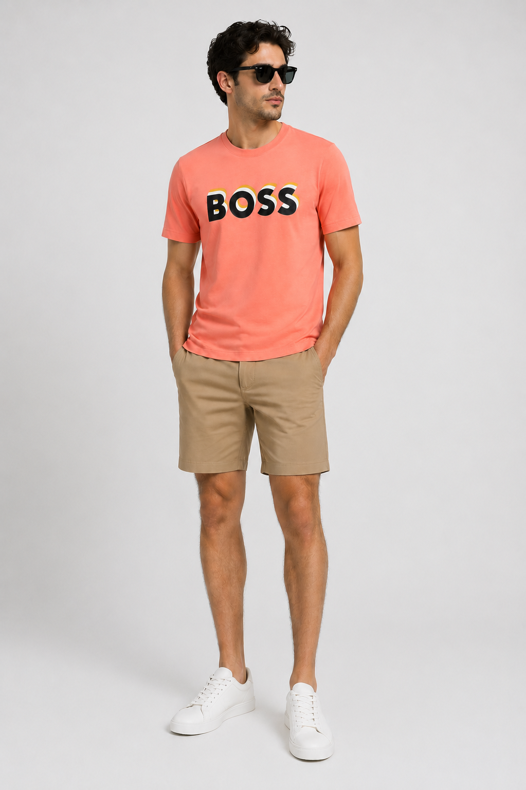 BOSS sticker Logo T-Shirt - Coral