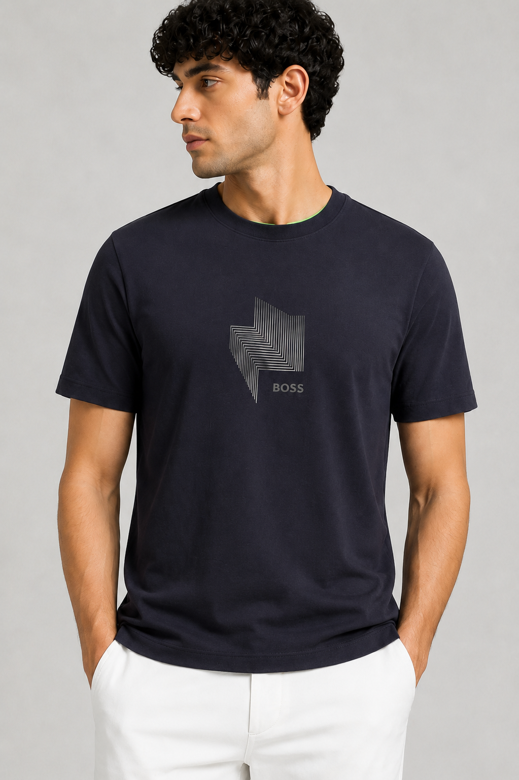 BOSS embroidered rubber logo T-Shirt- Blue Navy