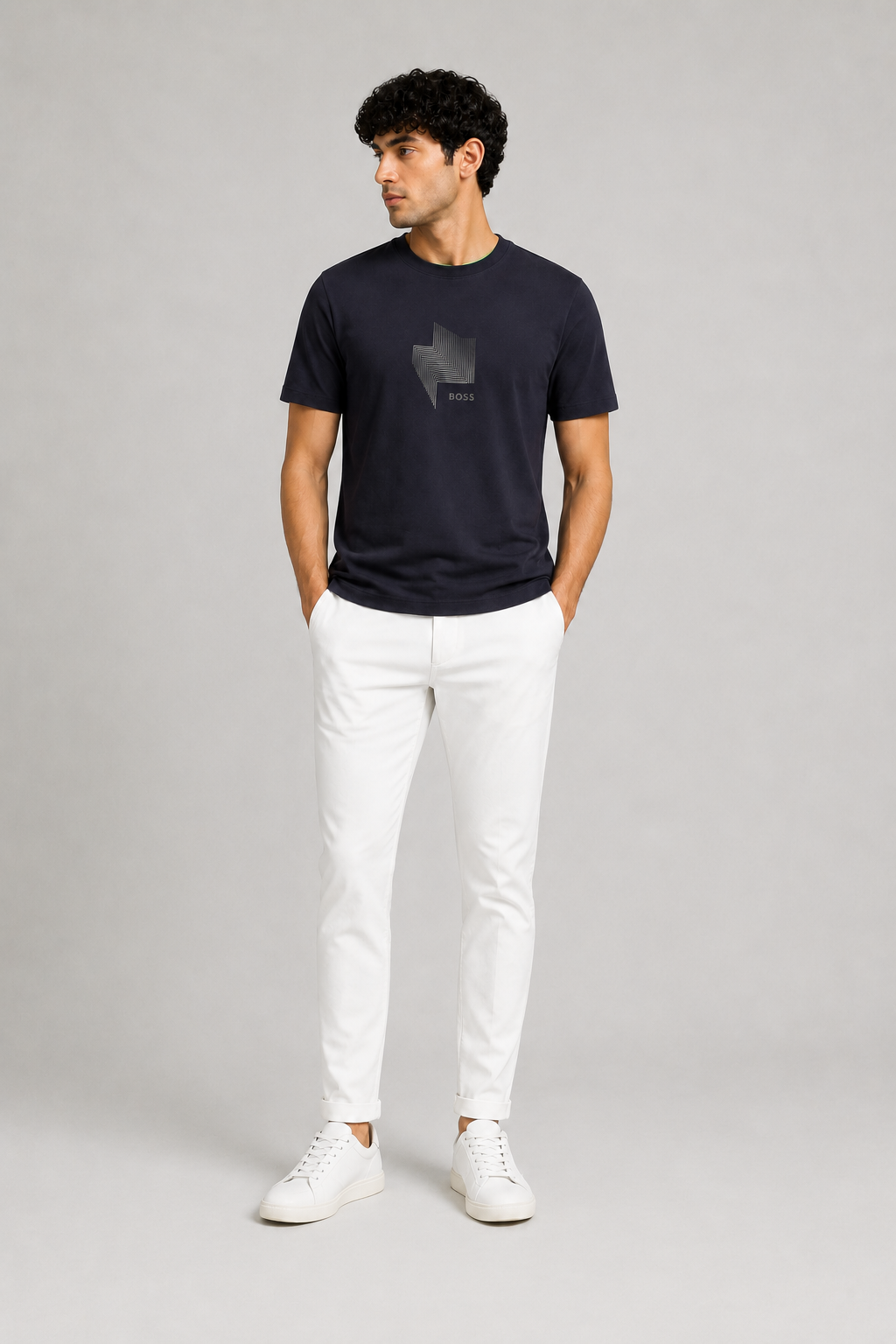 BOSS embroidered rubber logo T-Shirt- Blue Navy
