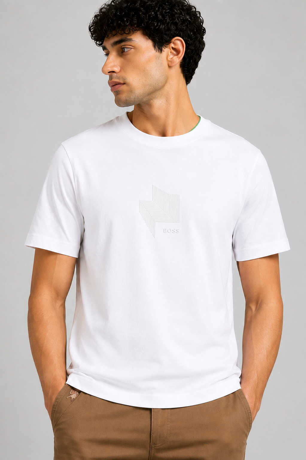 BOSS embroidered rubber logo T-Shirt- White