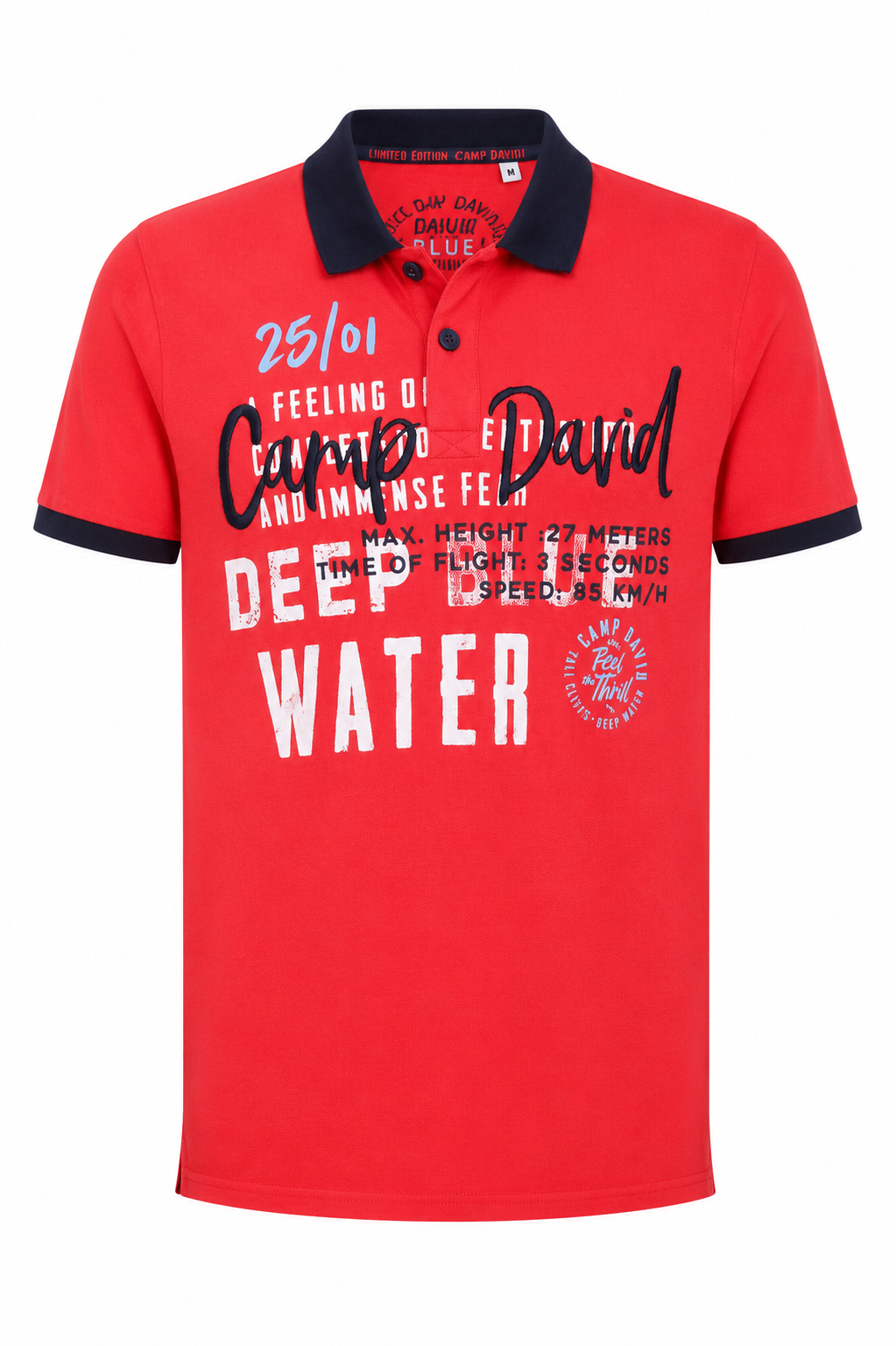 David Camp Men's Graphic Polo Shirt – Red with Navy Collar